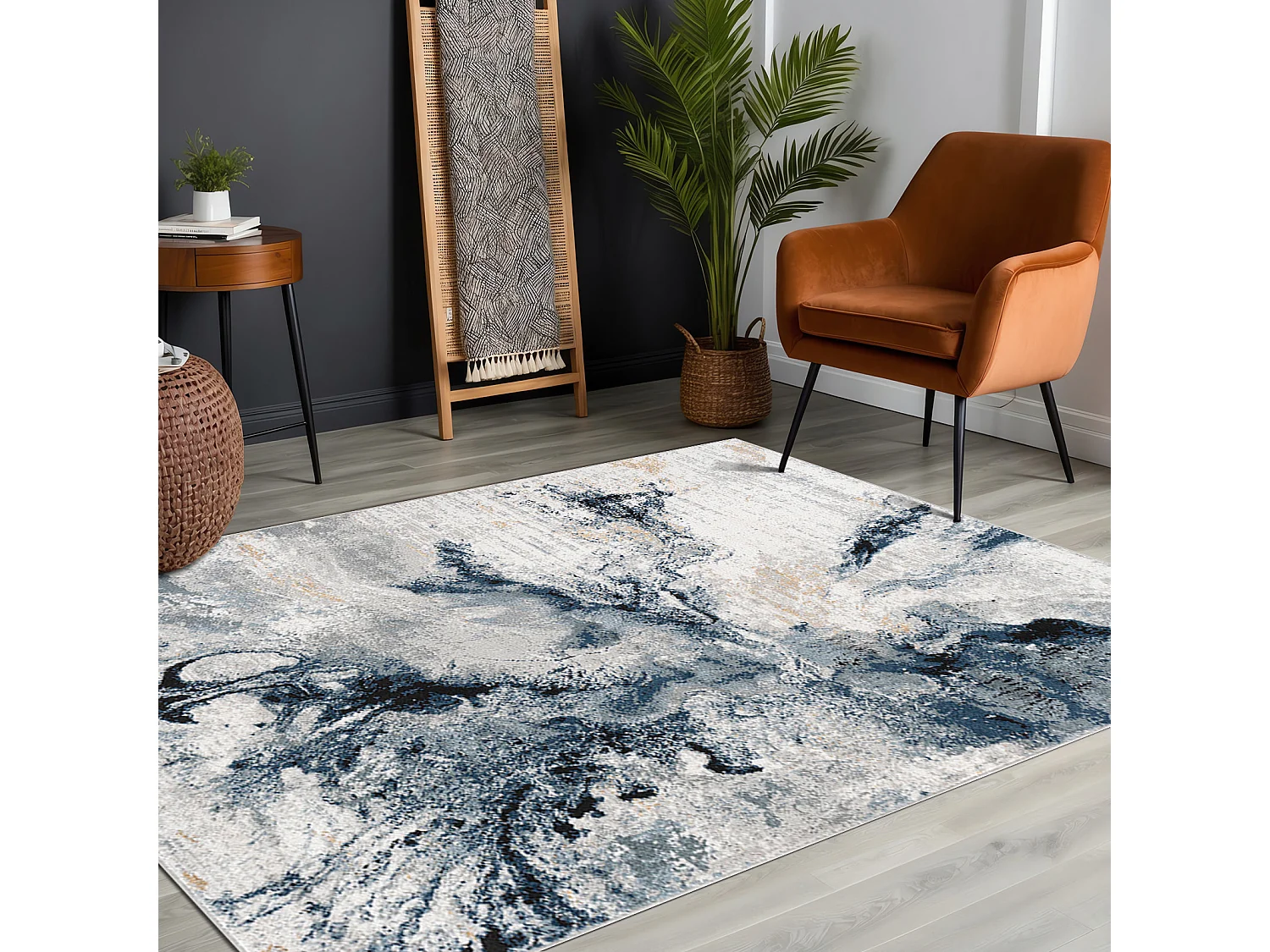 Modern Abstract Tapijt - Blauw/Grijs - 160x220cm - EMMA