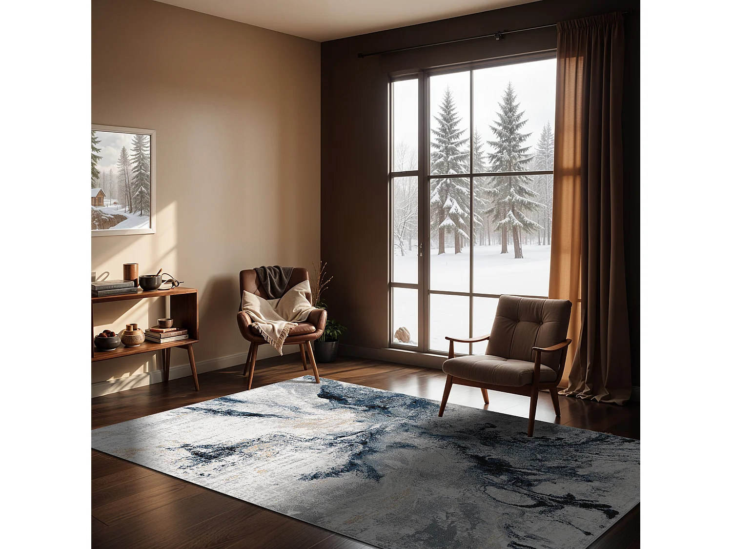 Modern Abstract Tapijt - Blauw/Grijs - 160x220cm - EMMA