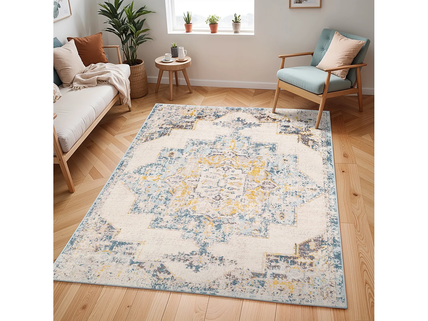 Vintage Oosters Tapijt - Geel/Ivoor - 200x275cm - SUN