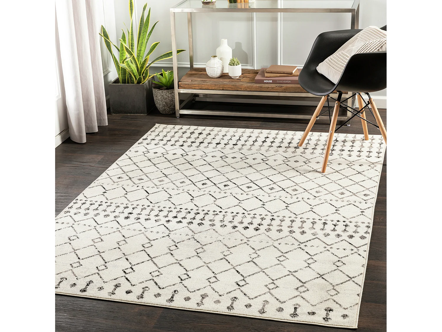 Tapis Berbère Ethnique - Blanc/Noir - 152x213cm - LEONOR