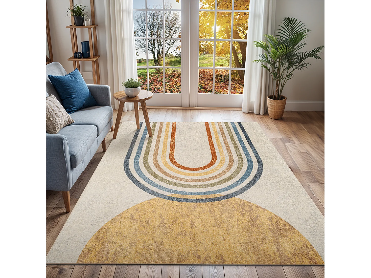Tapis Scandinave Moderne Lavable en Machine - Multicolore/Beige - 160x213cm - BARBARA
