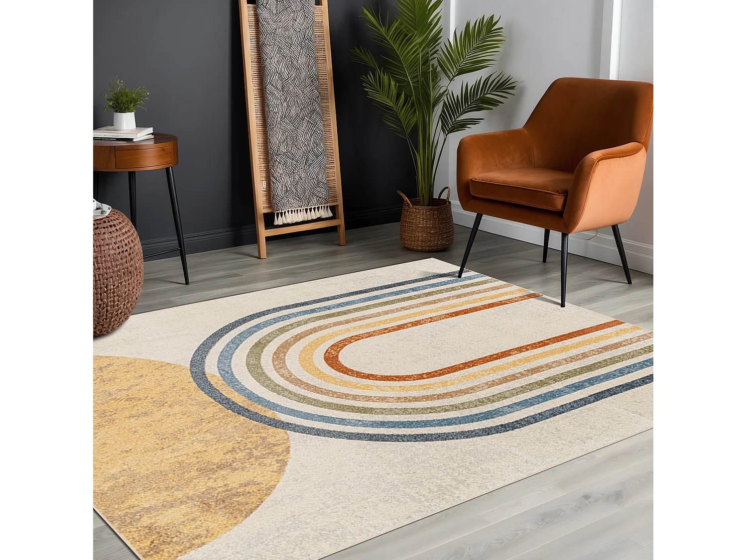 Tapis Scandinave Moderne Lavable en Machine - Multicolore/Beige - 160x213cm - BARBARA