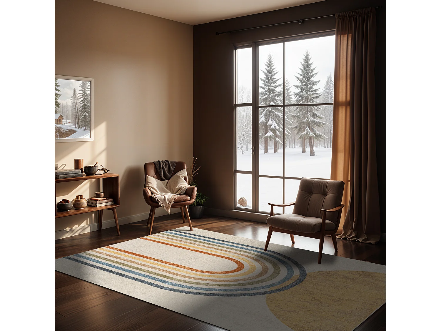 Tapis Scandinave Moderne Lavable en Machine - Multicolore/Beige - 160x213cm - BARBARA