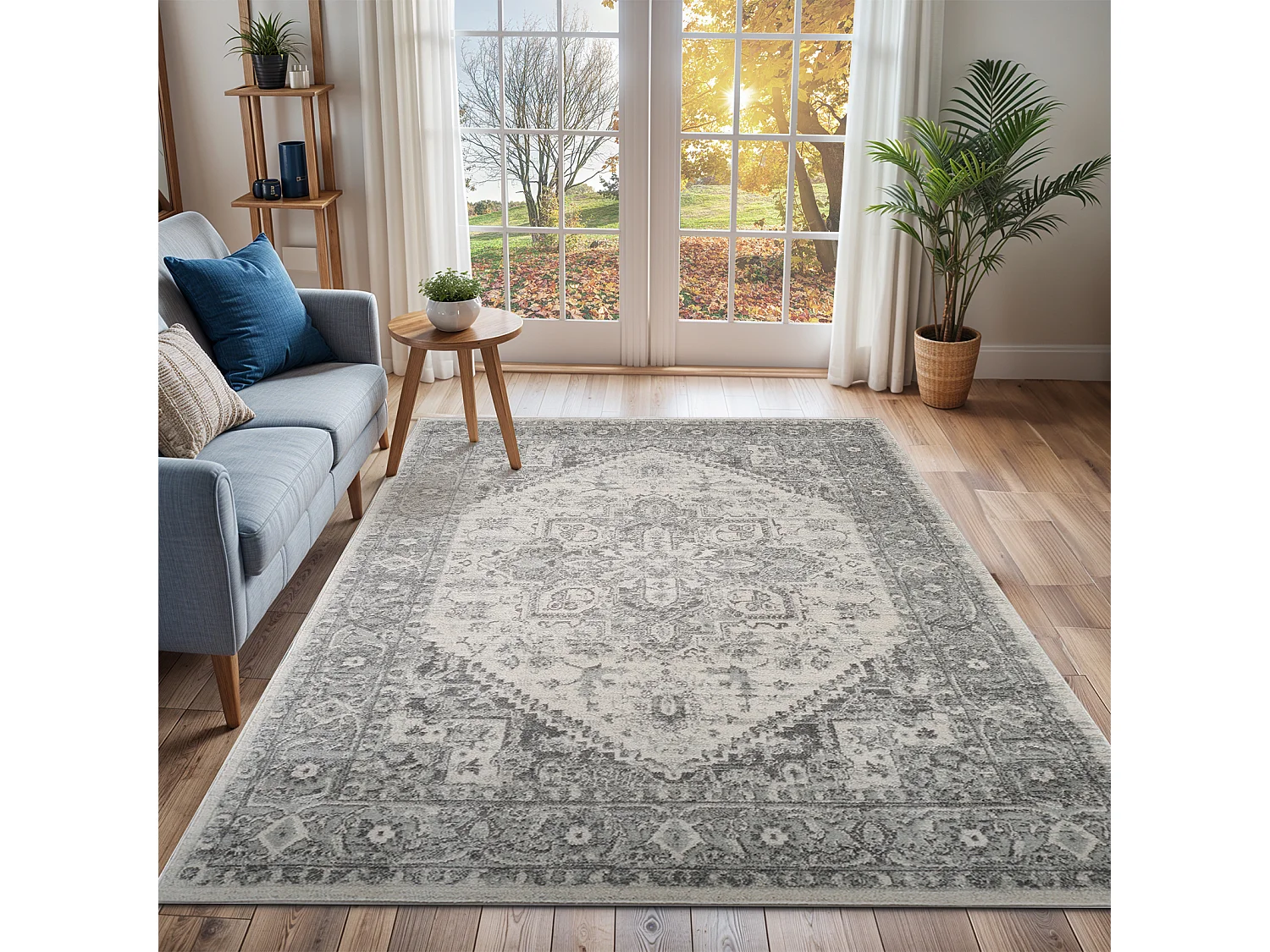 Tapis Vintage Oriental - Gris/Blanc - 160x220cm - FARAH