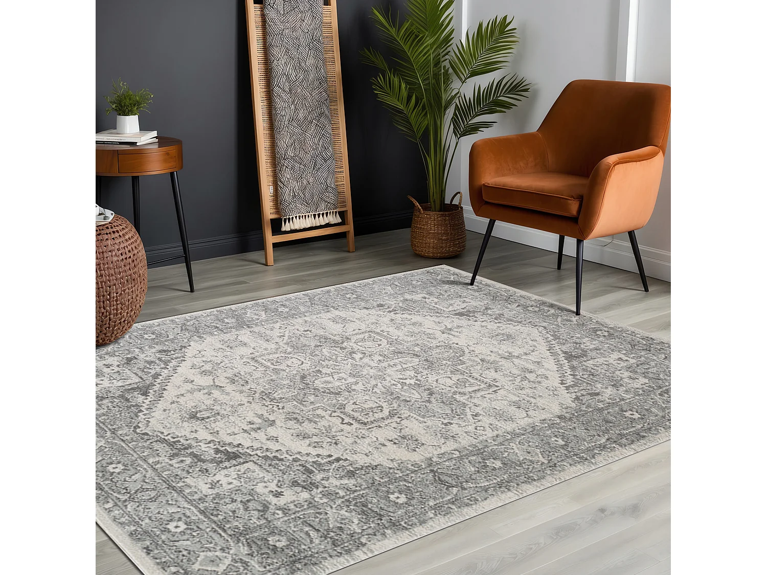 Tapis Vintage Oriental - Gris/Blanc - 160x220cm - FARAH