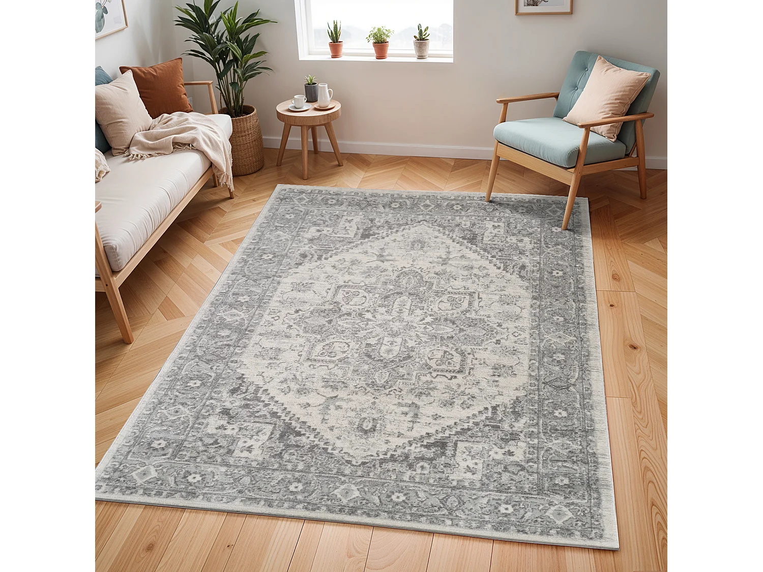 Tapis Vintage Oriental - Gris/Blanc - 160x220cm - FARAH