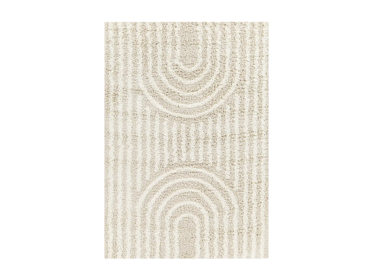 Tapis de Salon et Chambre - Shaggy Géométrique - CHRISTIANNE - 160x220cm - Blanc et Beige Clair