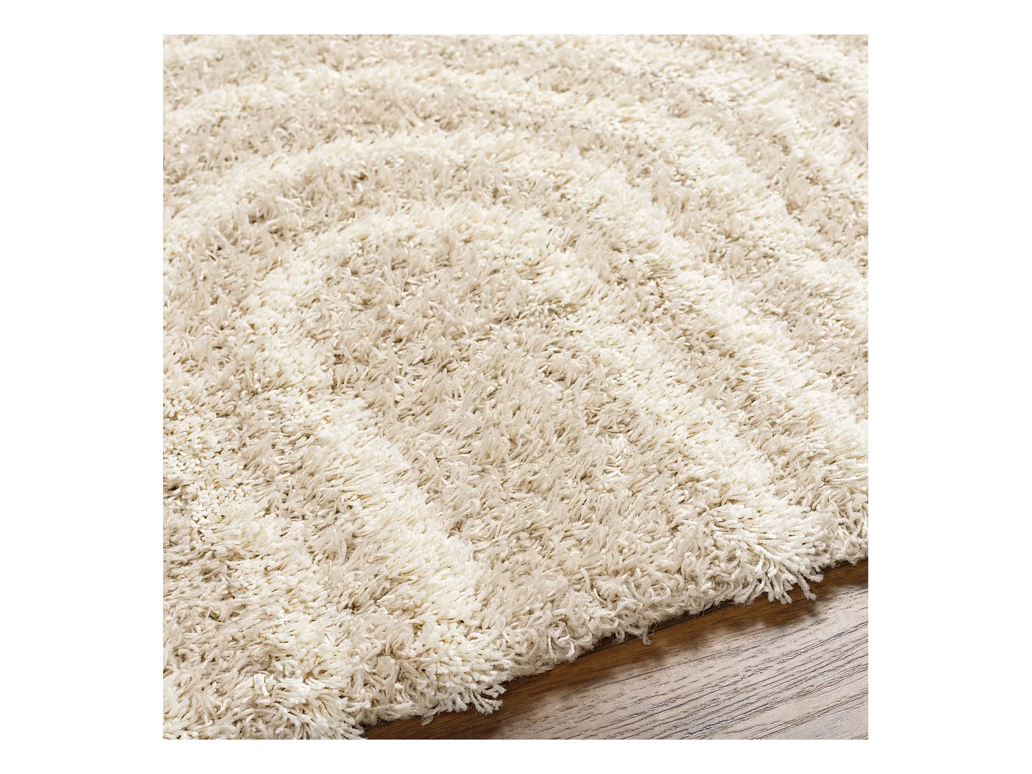 Tapis de Salon et Chambre - Shaggy Géométrique - CHRISTIANNE - 160x220cm - Blanc et Beige Clair