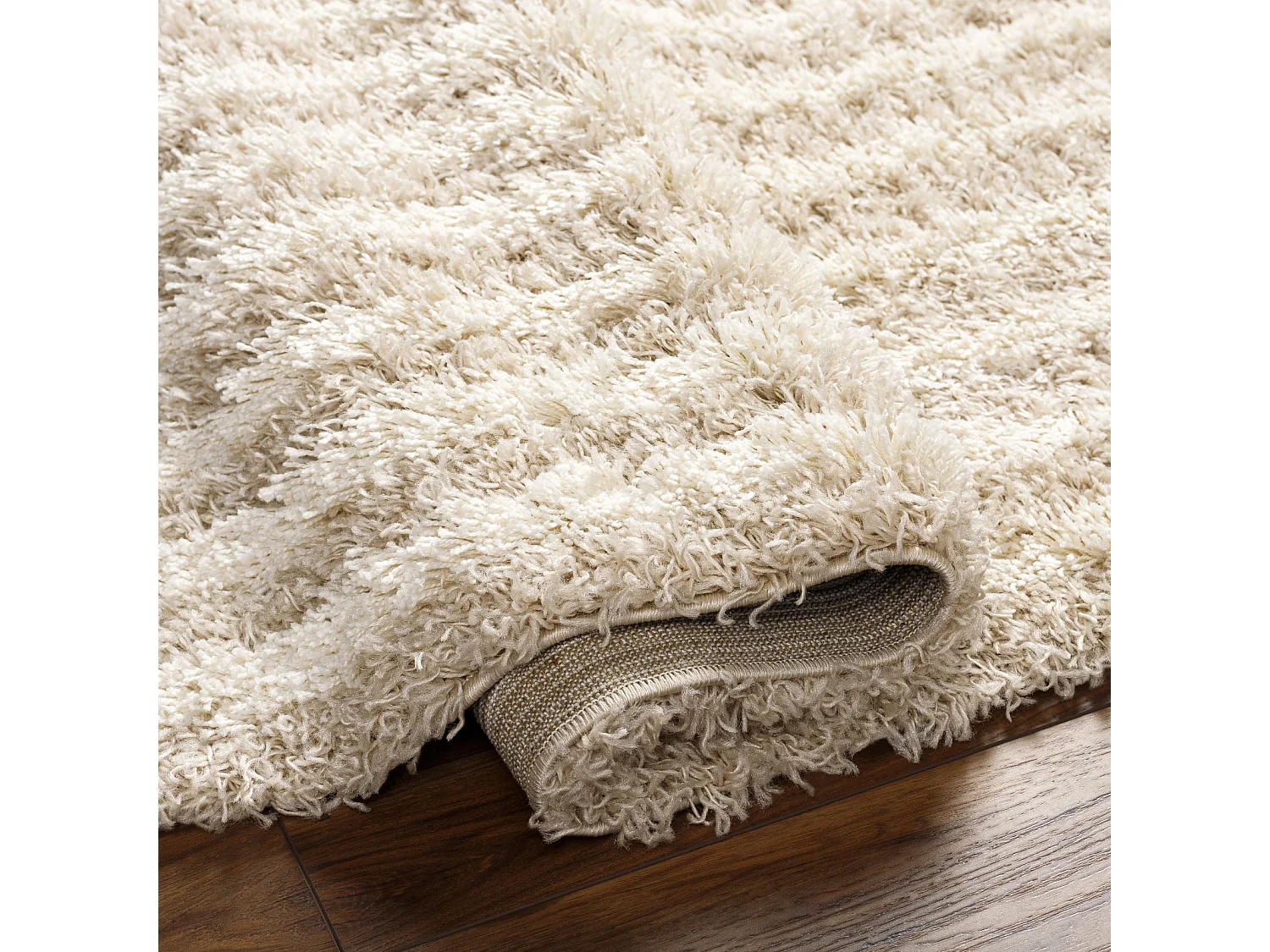 Tapis de Salon et Chambre - Shaggy Géométrique - CHRISTIANNE - 160x220cm - Blanc et Beige Clair