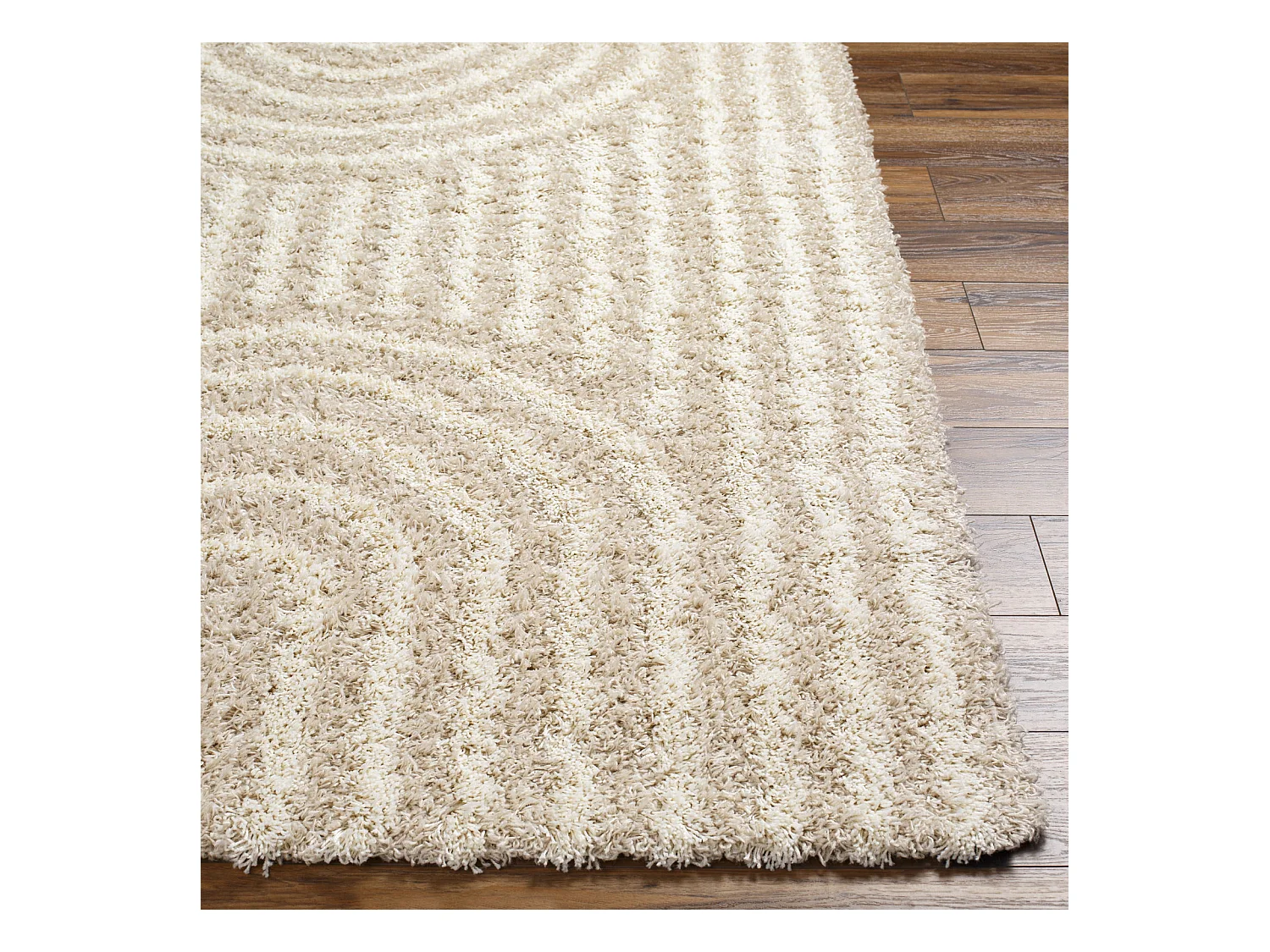 Tapis de Salon et Chambre - Shaggy Géométrique - CHRISTIANNE - 160x220cm - Blanc et Beige Clair