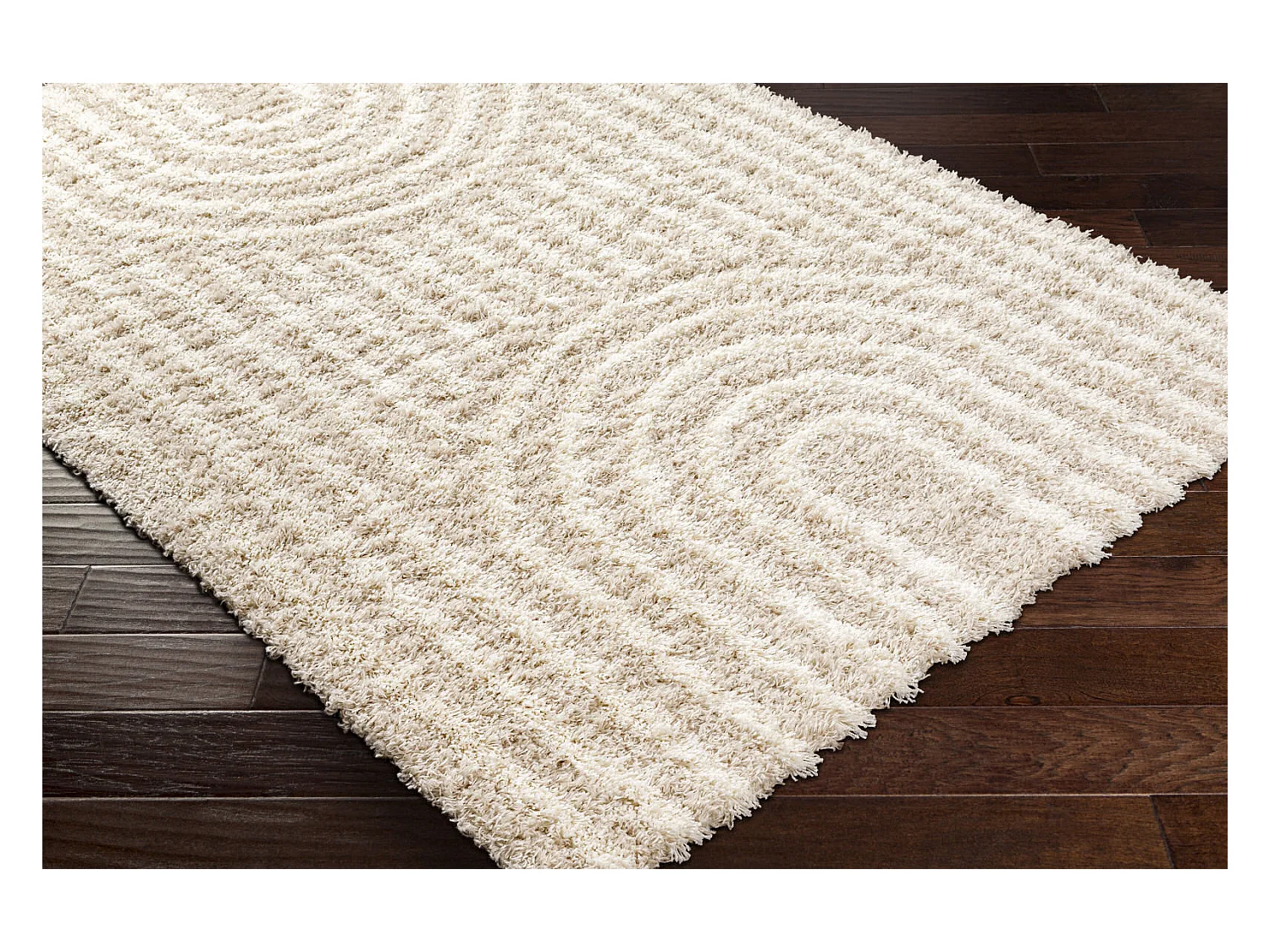 Tapis de Salon et Chambre - Shaggy Géométrique - CHRISTIANNE - 160x220cm - Blanc et Beige Clair