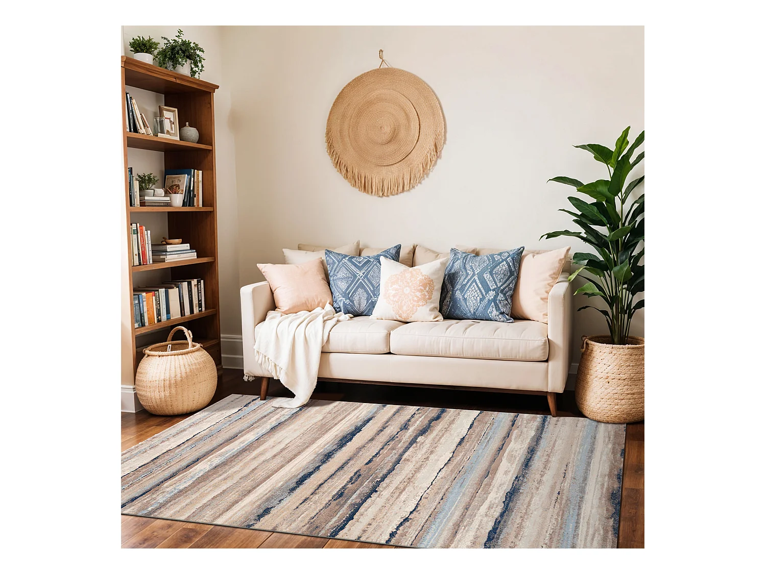 Tapis Scandinave Moderne - Blanc/Gris/Bleu - 200x275cm - PANDORA