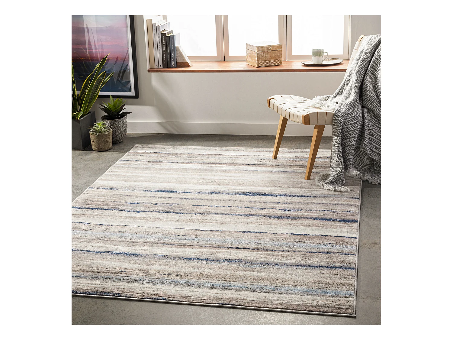 Tapis Scandinave Moderne - Blanc/Gris/Bleu - 200x275cm - PANDORA
