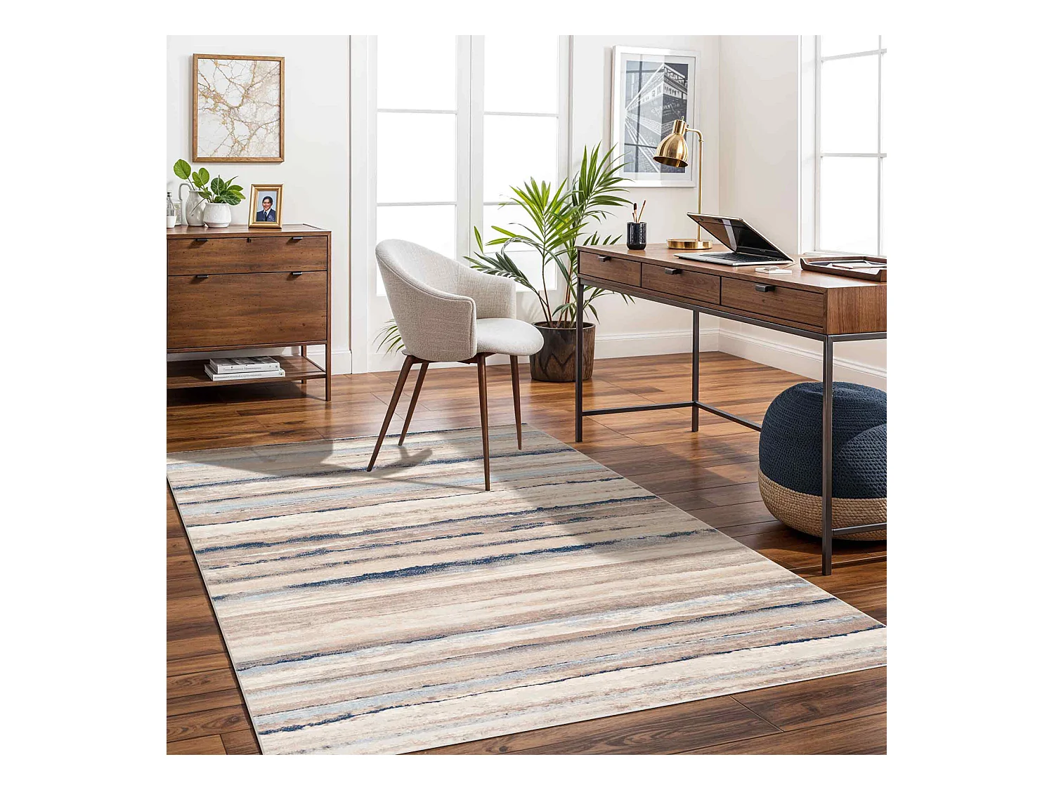 Tapis Scandinave Moderne - Blanc/Gris/Bleu - 200x275cm - PANDORA