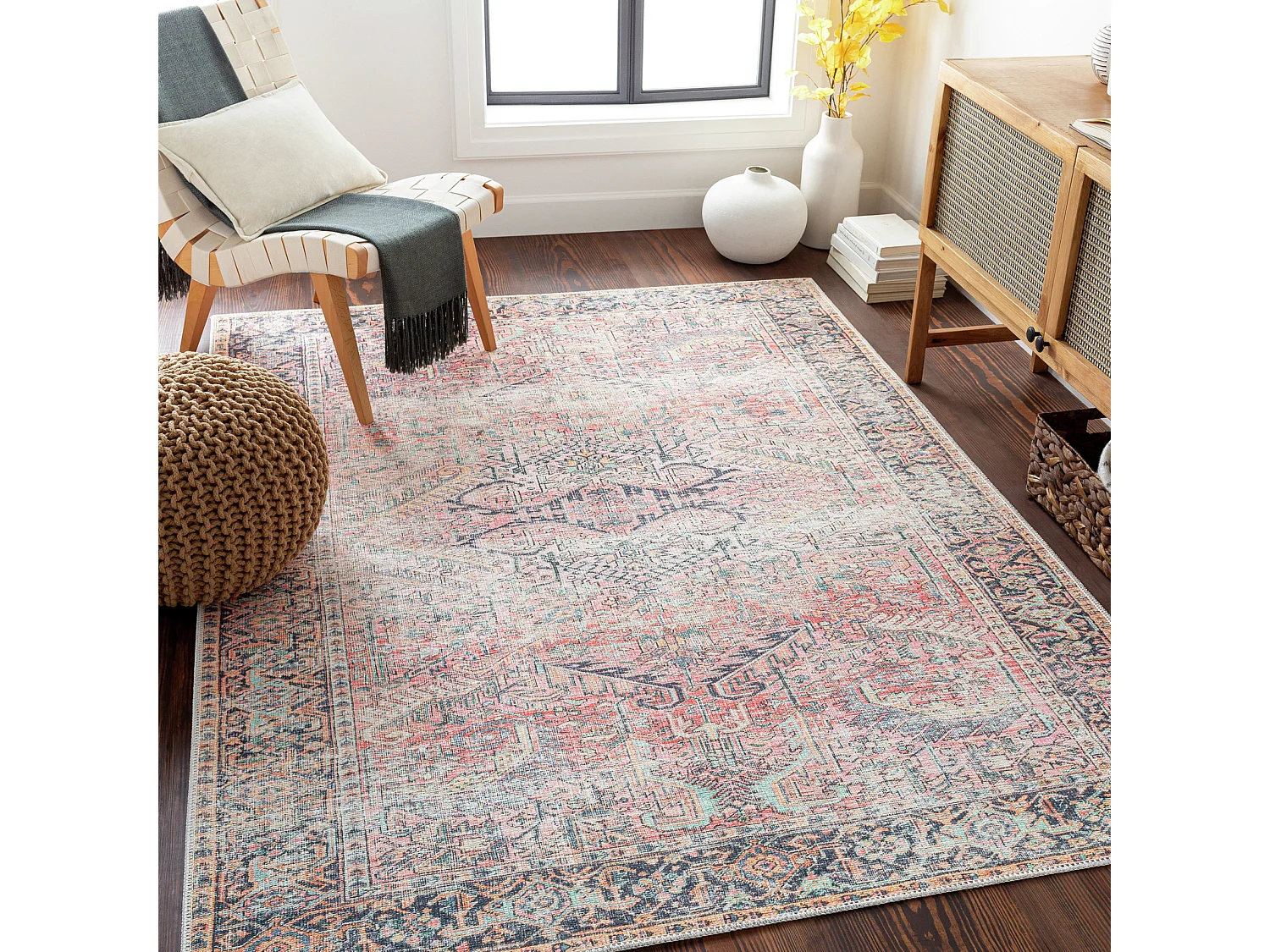 Tapis Vintage Lavable en Machine - Rose - 160x213cm - ELENA