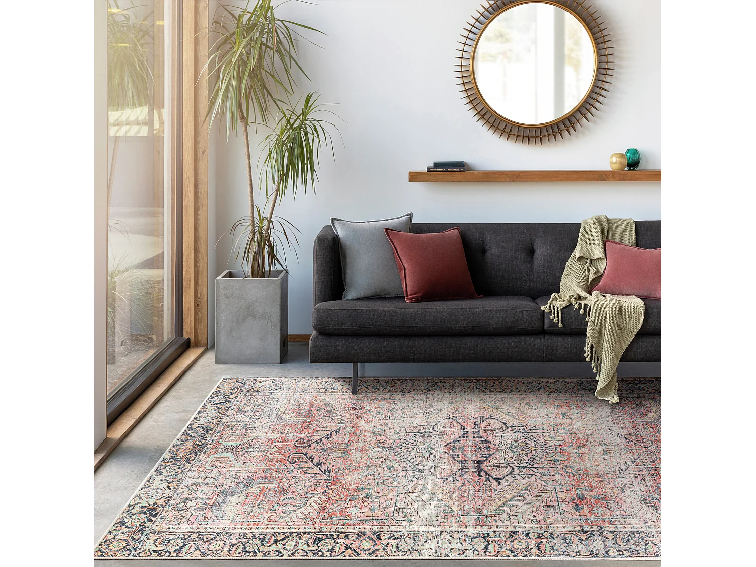 Tapis Vintage Lavable en Machine - Rose - 160x213cm - ELENA