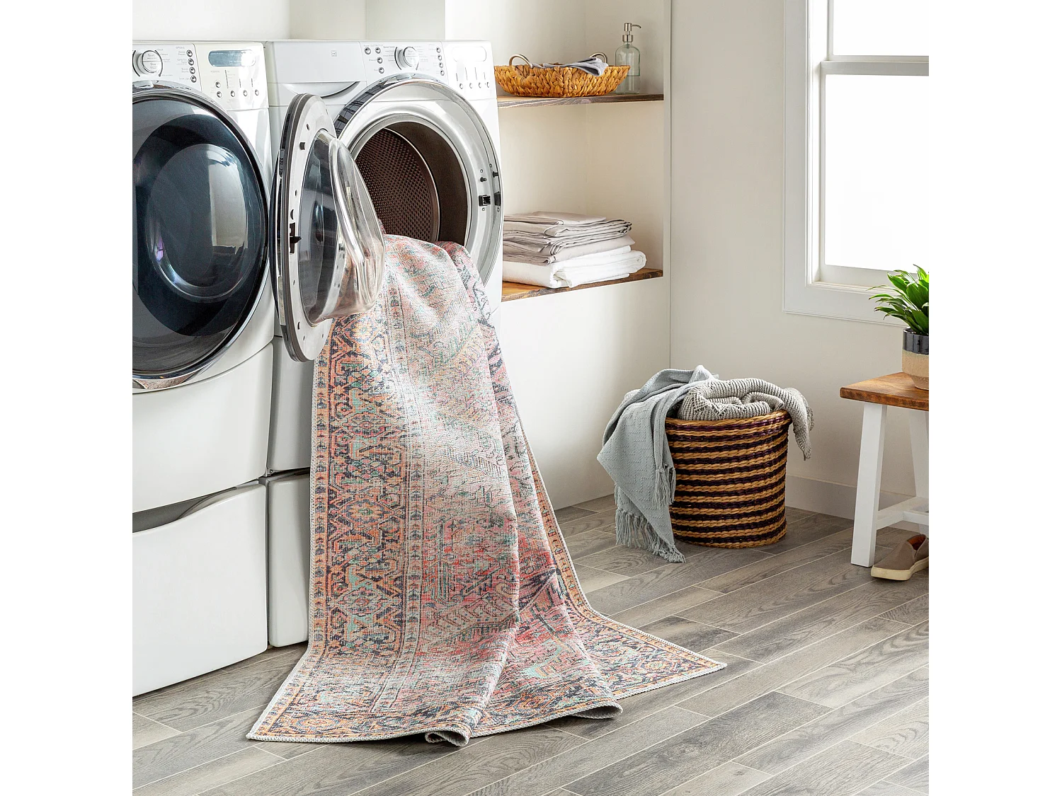 Tapis Vintage Lavable en Machine - Rose - 160x213cm - ELENA