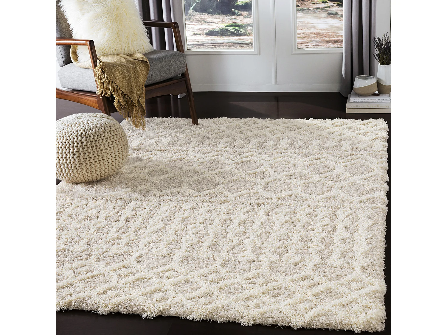 Zacht Hoogpolig Shaggy Boho Tapijt - Ivoor/Beige - 130x170cm - NOUR