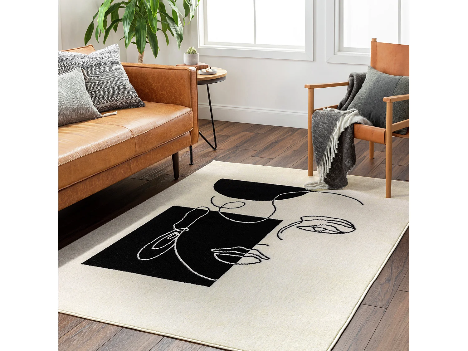 Tapis Scandinave Bohème - Blanc/Noir - 152x213cm - FRANCESCA