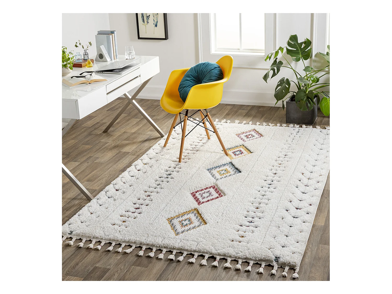 Tapis Shaggy Bohème - Multicolore/Blanc - 160x213cm - INO