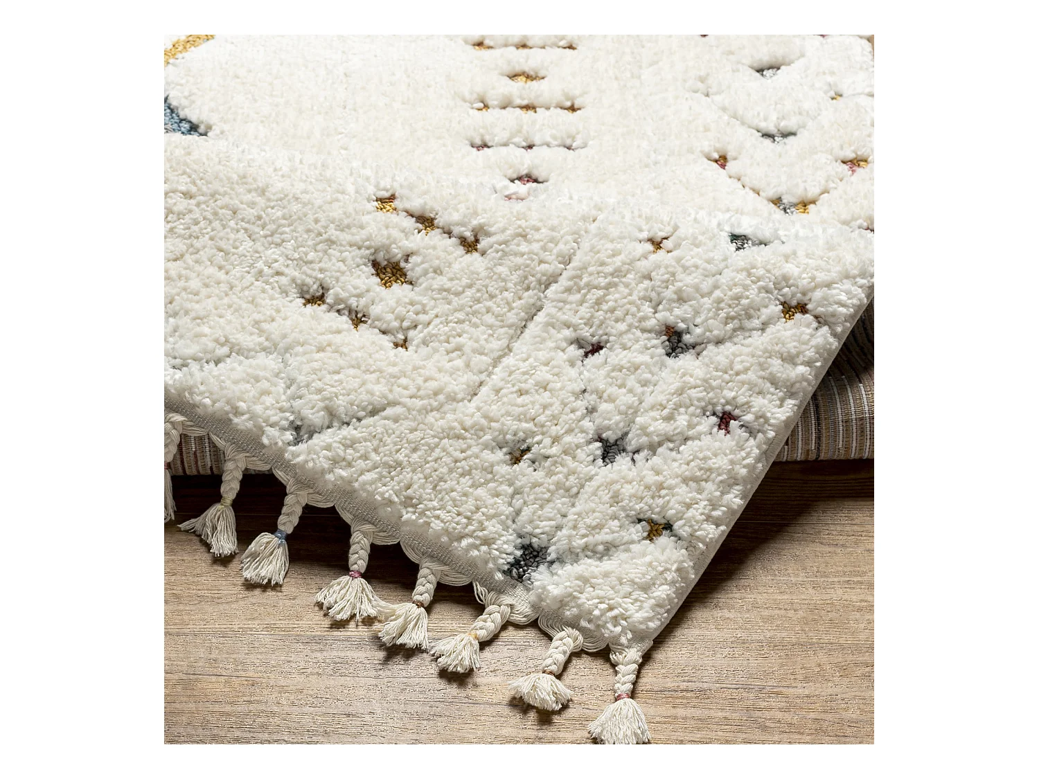 Tapis Shaggy Bohème - Multicolore/Blanc - 160x213cm - INO
