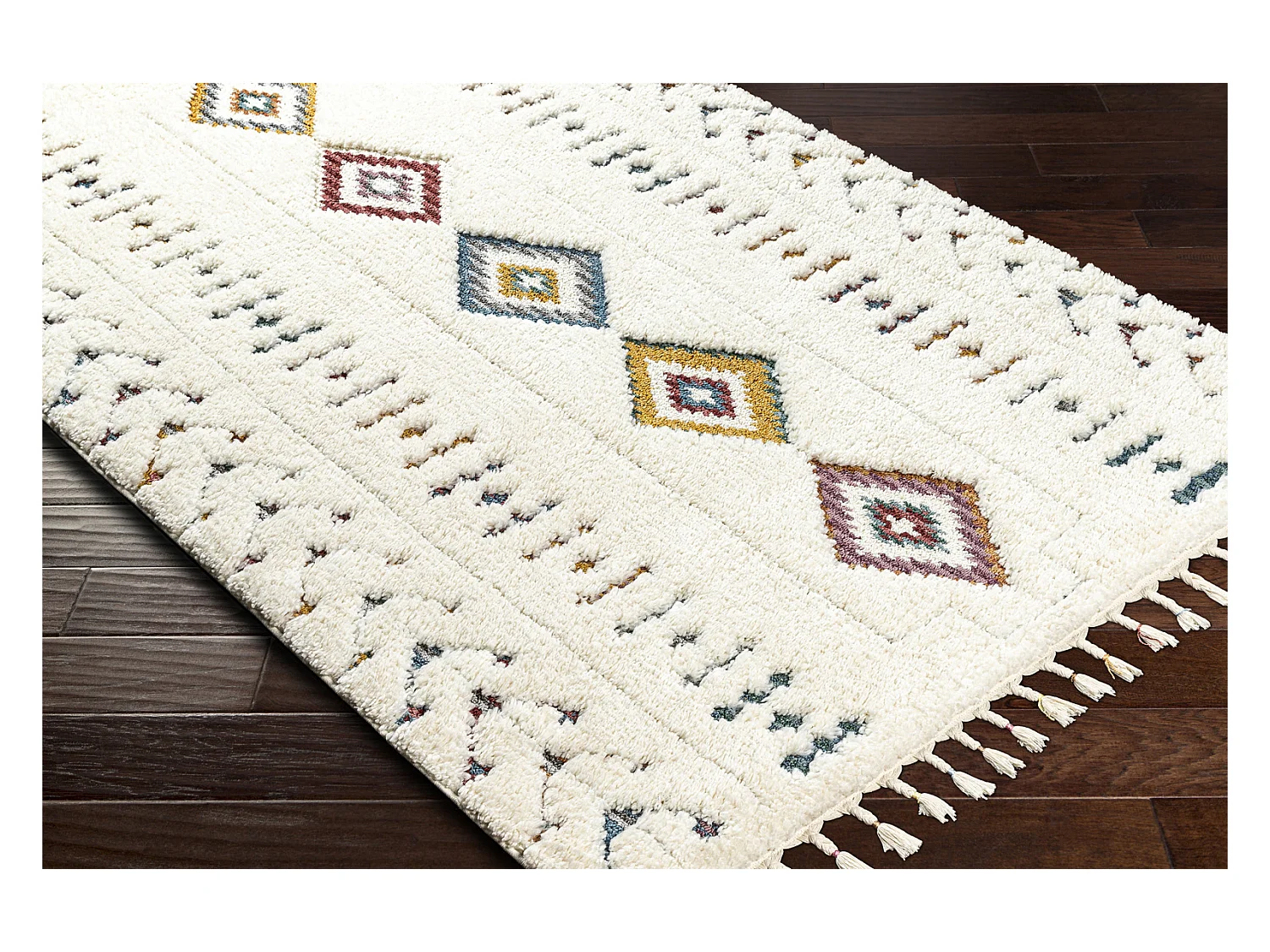 Tapis Shaggy Bohème - Multicolore/Blanc - 160x213cm - INO