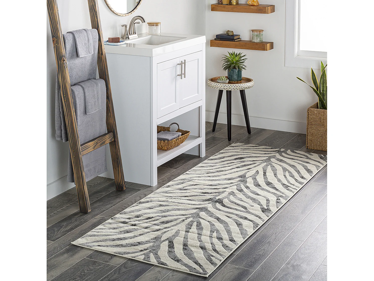 Tapis de Couloir Zébré Bohème - Gris Foncé/Beige - 80x220cm - CYBELE