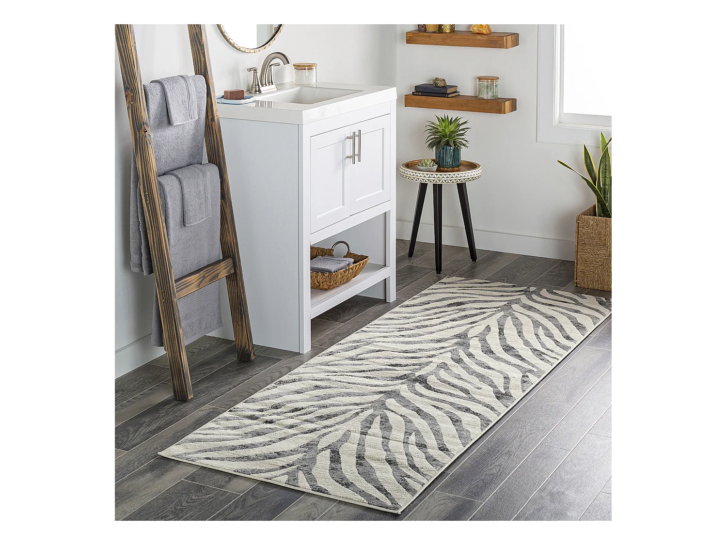 Boho Zebra Loper Gang - DonkerGrijs/Beige - 80x220cm - CYBELE