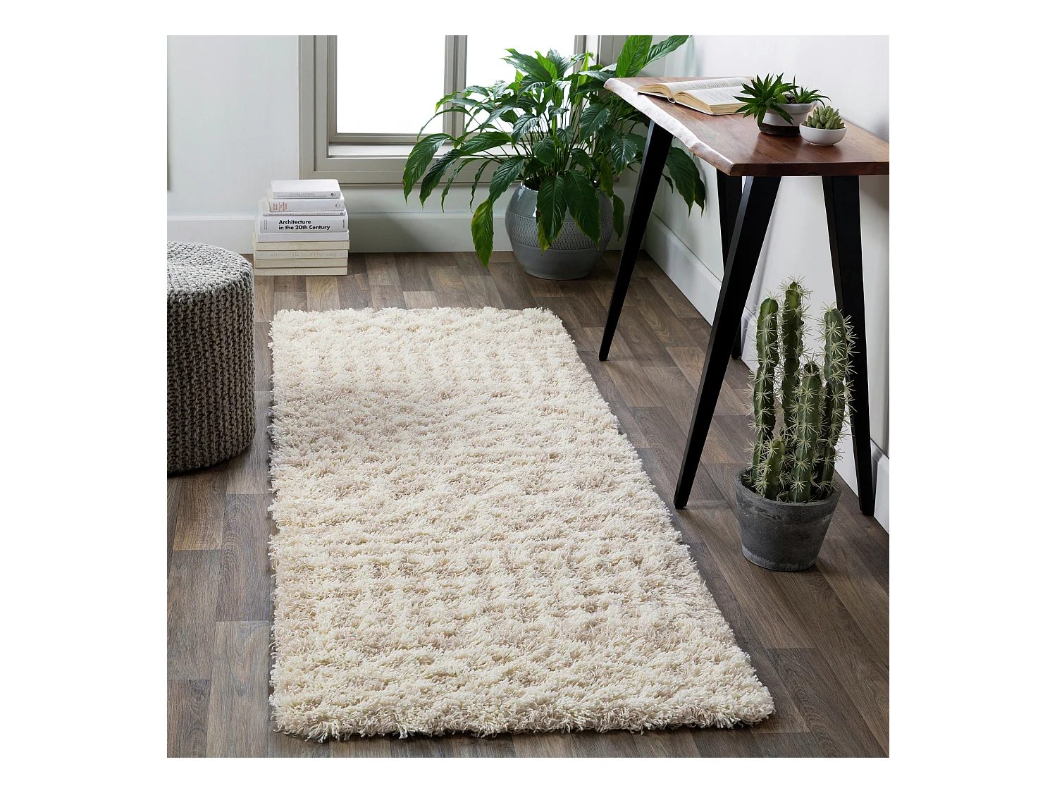 Tapis de Couloir Shaggy Bohème - Ivoire/Beige - 80x220cm - NOUR