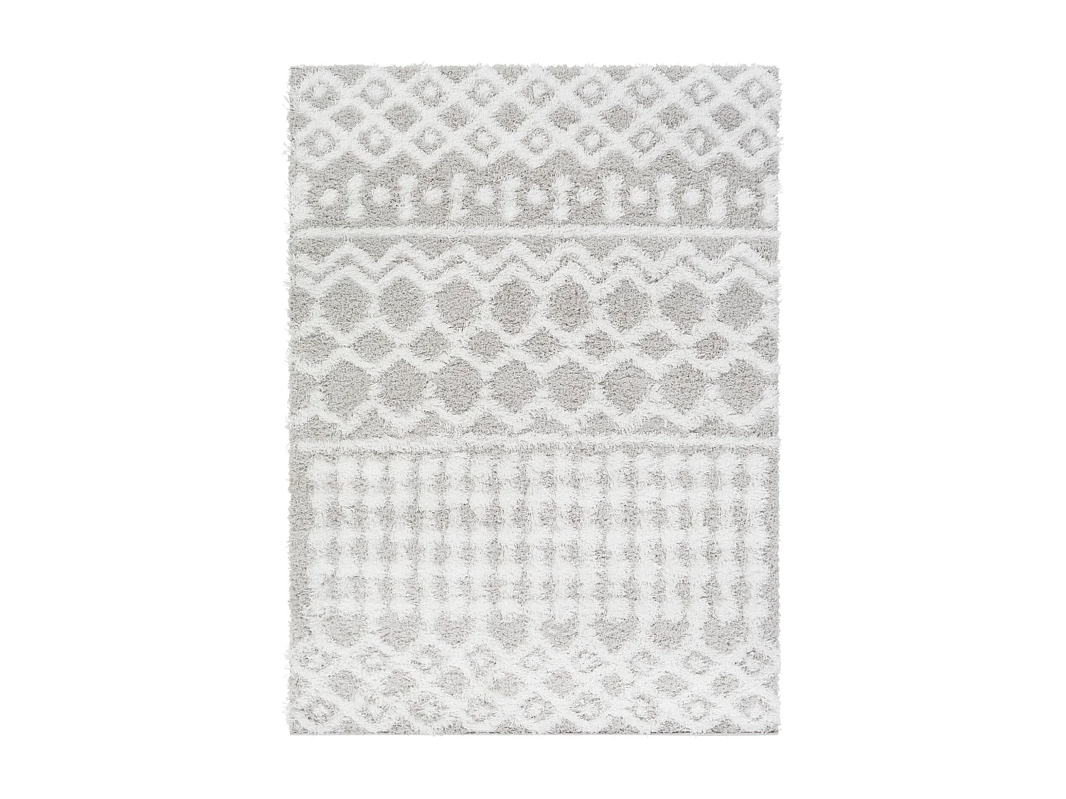 Tapis Shaggy Bohème - Blanc/Gris - 160x220cm - NOUR