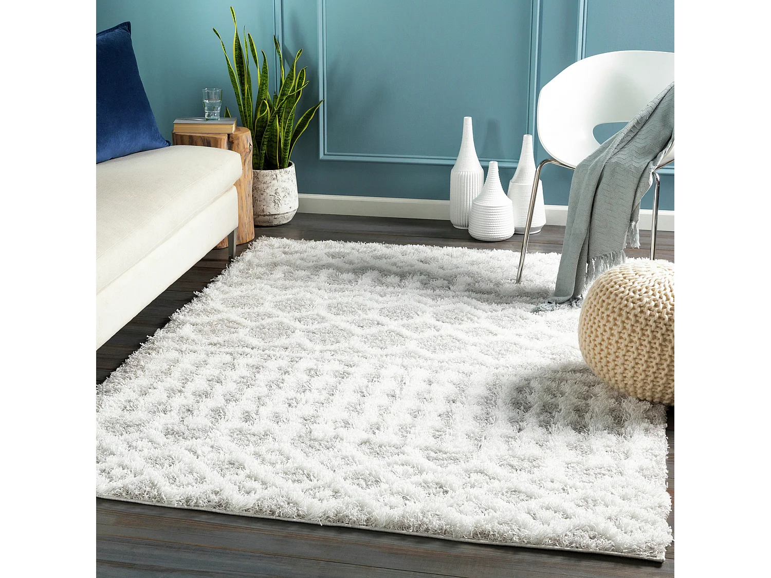 Tapis Shaggy Bohème - Blanc/Gris - 160x220cm - NOUR