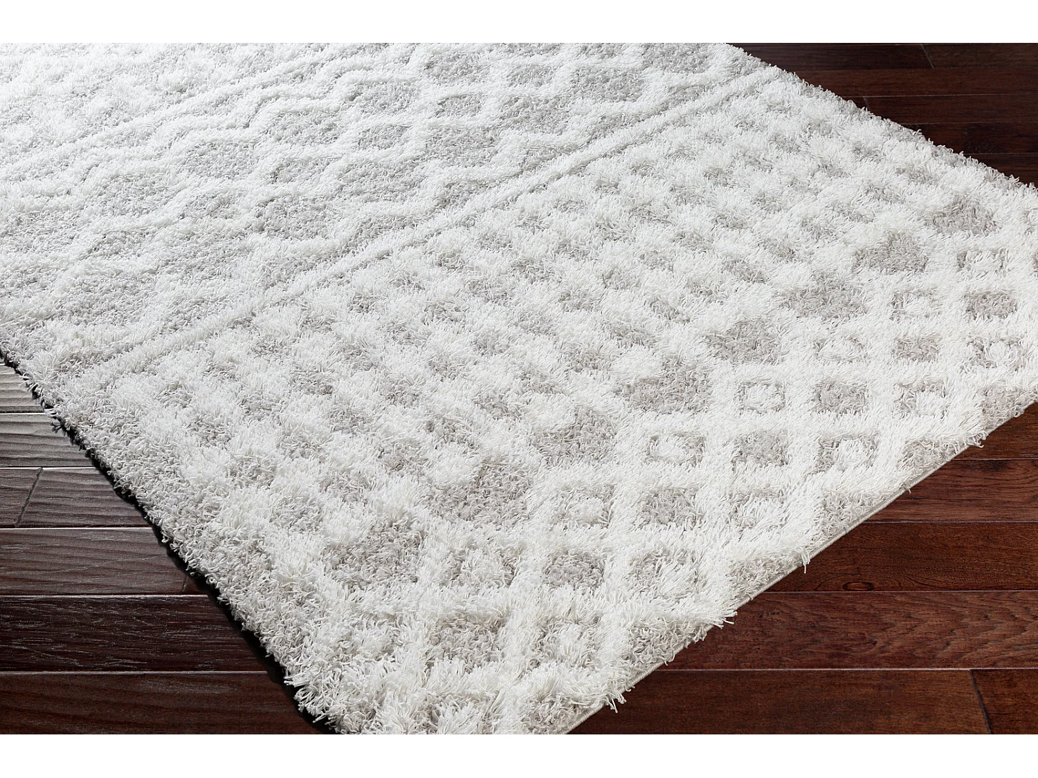 Tapis Shaggy Bohème - Blanc/Gris - 160x220cm - NOUR