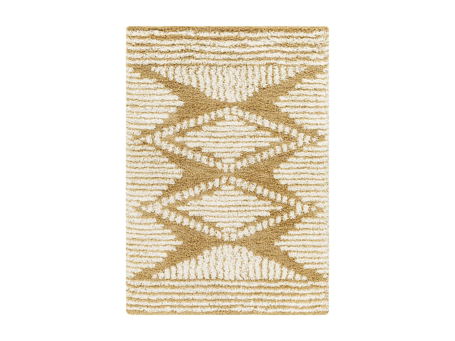 Zacht Hoogpolig Shaggy Boho Tapijt - Wit/MosterdGeel- 160x220cm - NURIA