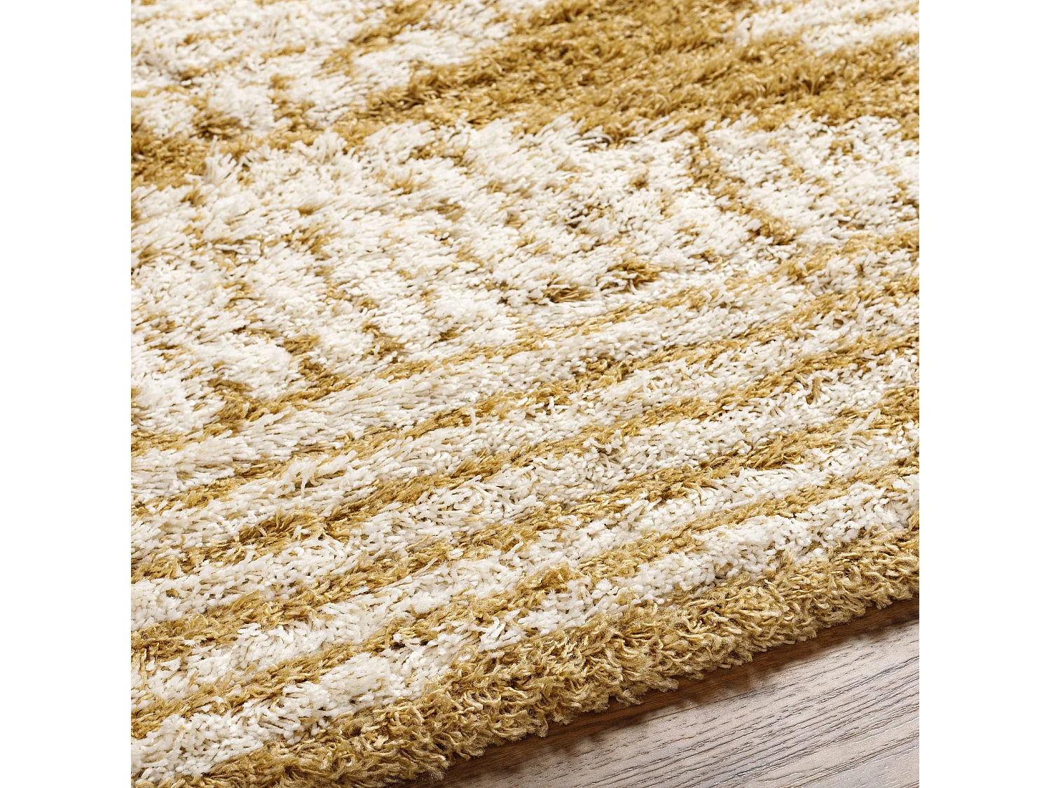 Zacht Hoogpolig Shaggy Boho Tapijt - Wit/MosterdGeel- 160x220cm - NURIA