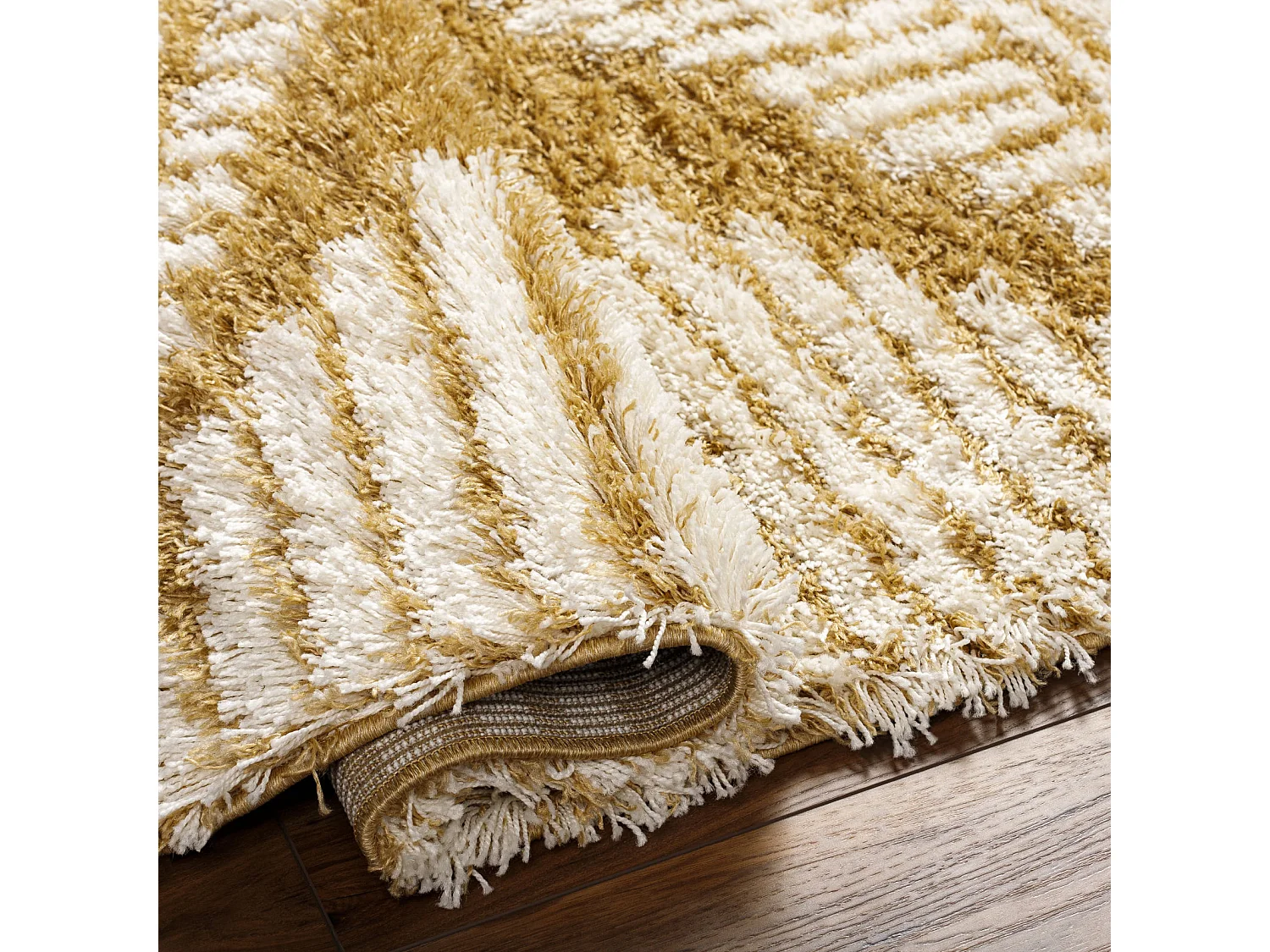 Zacht Hoogpolig Shaggy Boho Tapijt - Wit/MosterdGeel- 160x220cm - NURIA