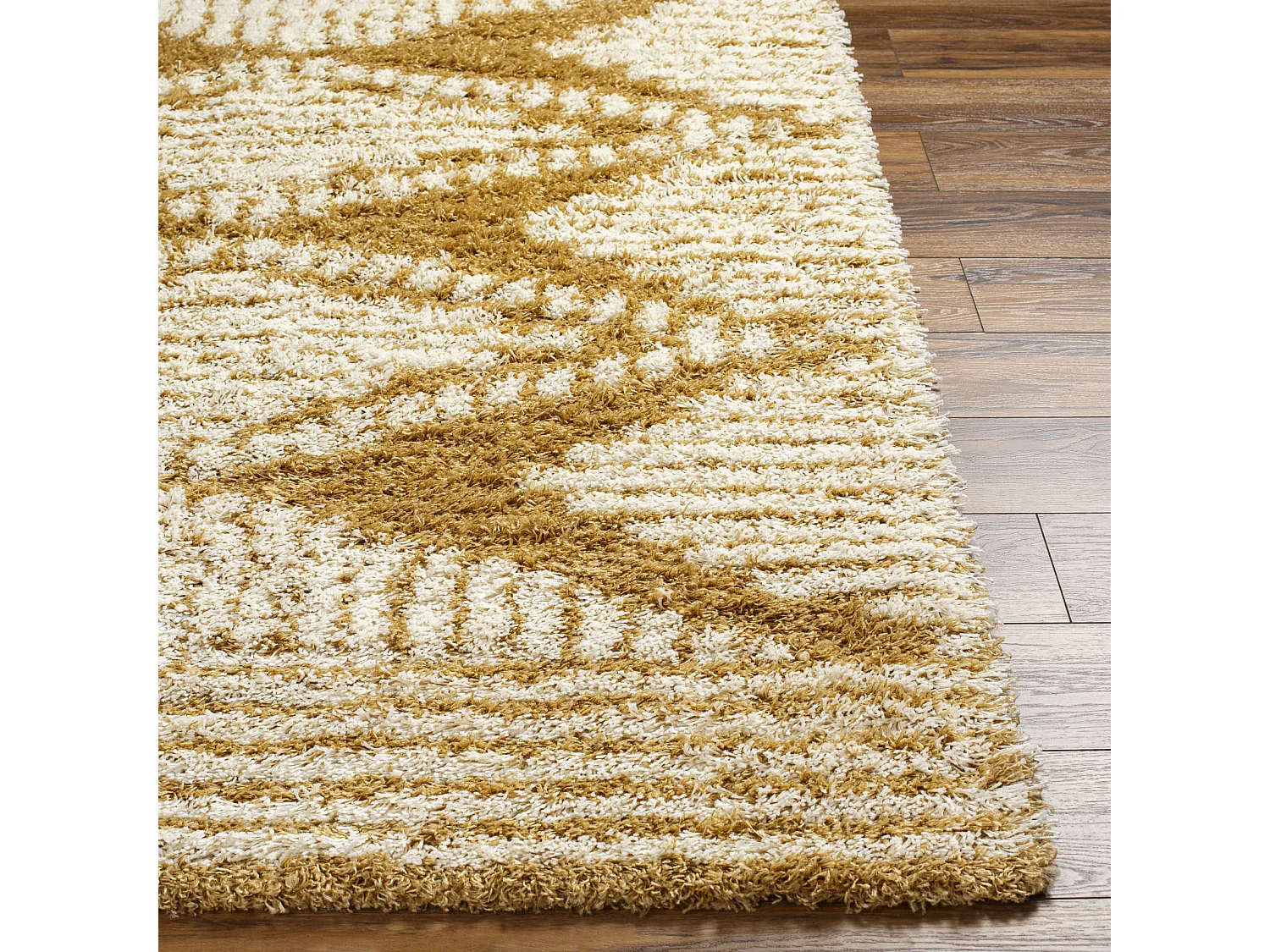 Zacht Hoogpolig Shaggy Boho Tapijt - Wit/MosterdGeel- 160x220cm - NURIA