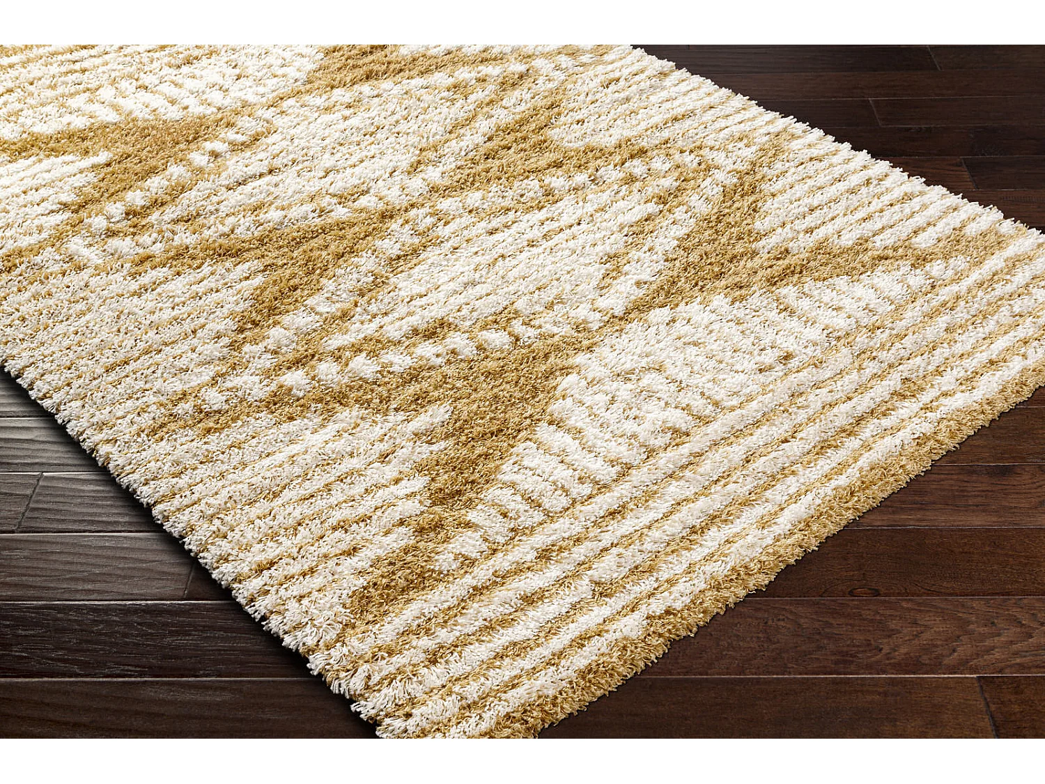 Zacht Hoogpolig Shaggy Boho Tapijt - Wit/MosterdGeel- 160x220cm - NURIA