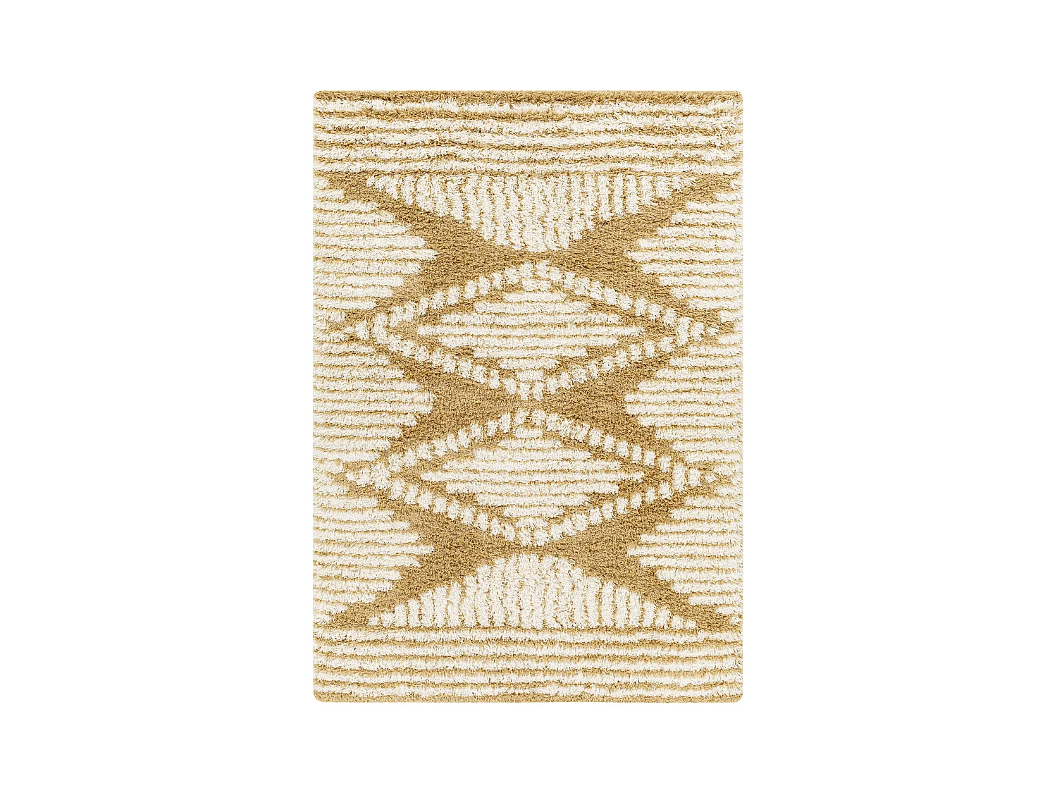 Tapis de Salon et Chambre - Shaggy Ethnique Scandinave - NURIA - 160x220cm - Blanc et Moutarde