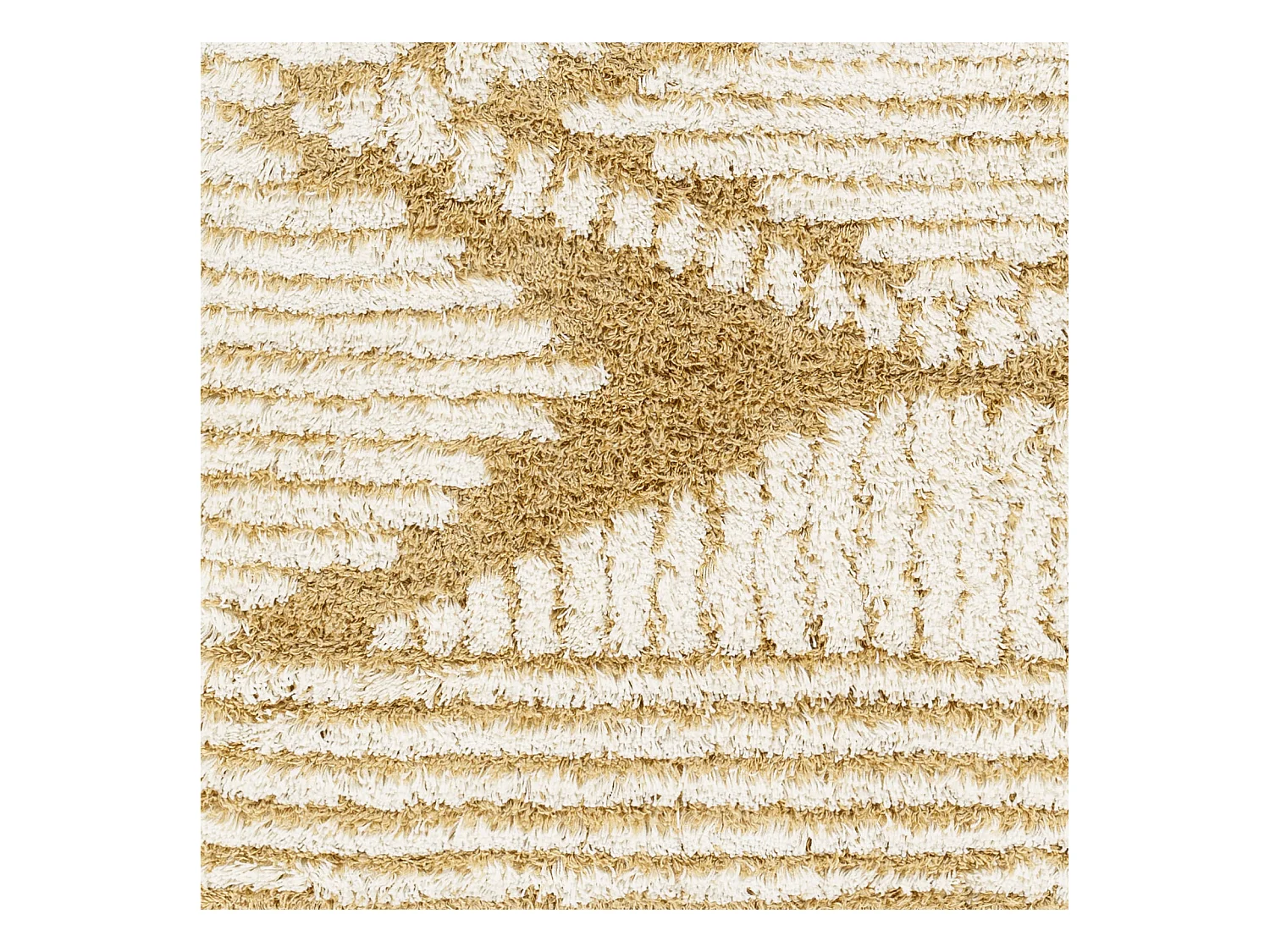 Tapis de Salon et Chambre - Shaggy Ethnique Scandinave - NURIA - 160x220cm - Blanc et Moutarde