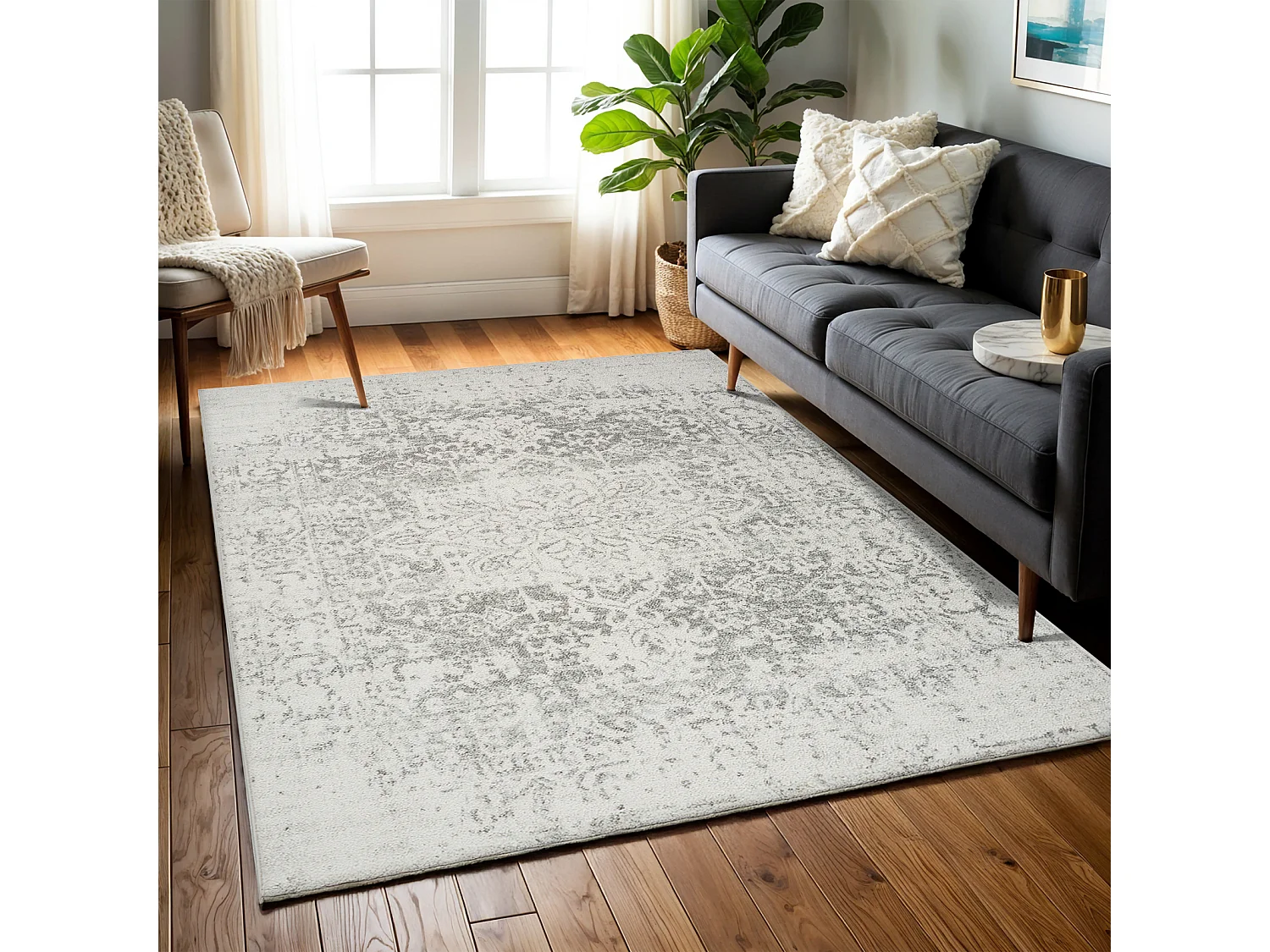 Tapis Vintage Oriental - Gris/Blanc - 200x275cm - JULIETTE