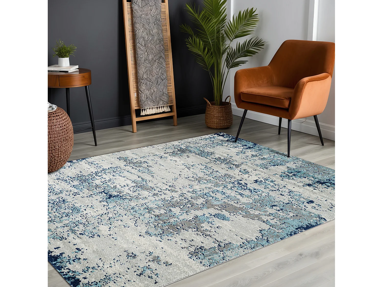 Tapis Abstrait Moderne - Bleu/Gris/Blanc - 200x275cm - SARAH