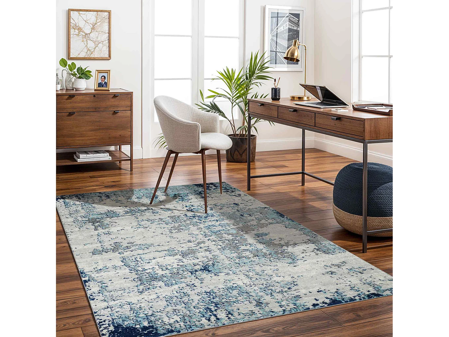 Tapis Abstrait Moderne - Bleu/Gris/Blanc - 200x275cm - SARAH