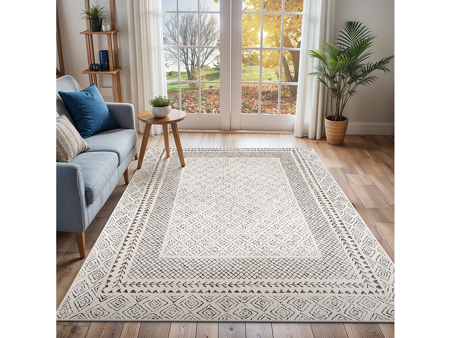 Tapis Scandinave Bohème - Gris/Beige - 160x220cm - AMBRE