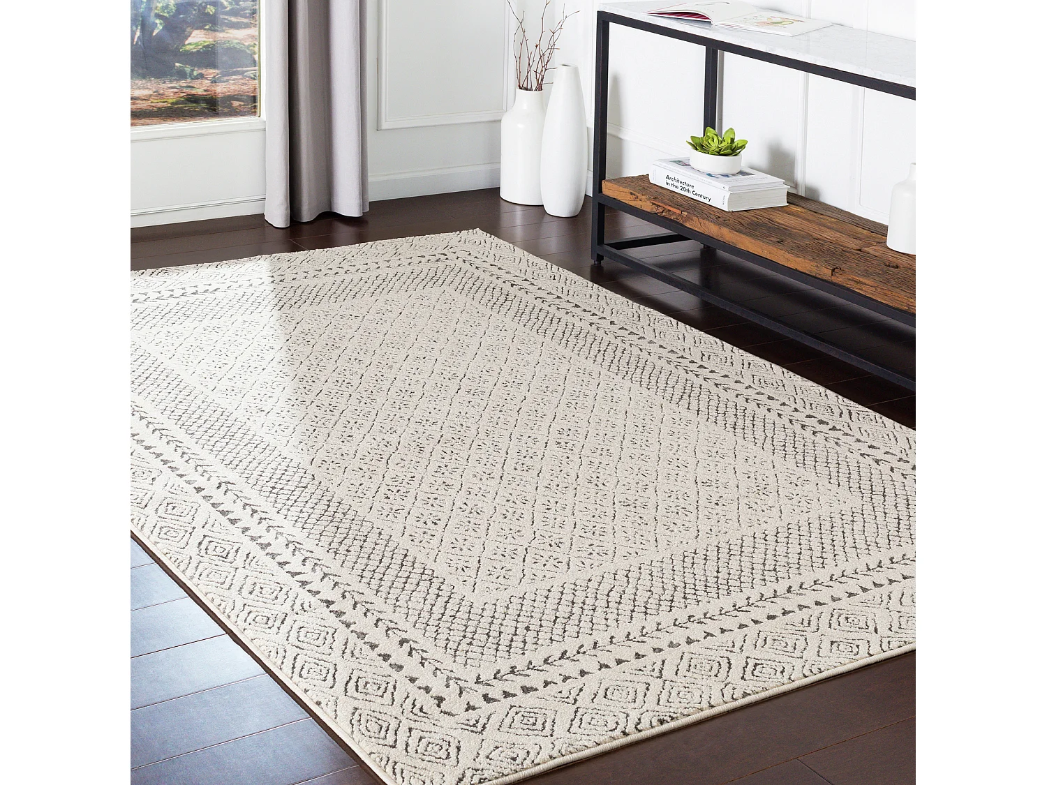 Tapis Scandinave Bohème - Gris/Beige - 160x220cm - AMBRE