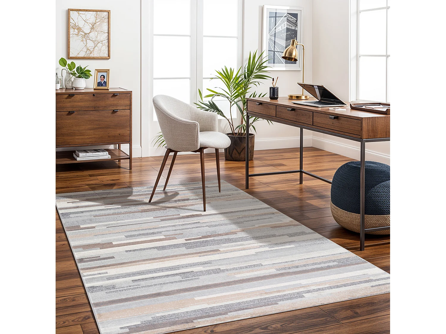 Tapis Scandinave Moderne - Blanc/Marron - 160x215cm - KATHERINE