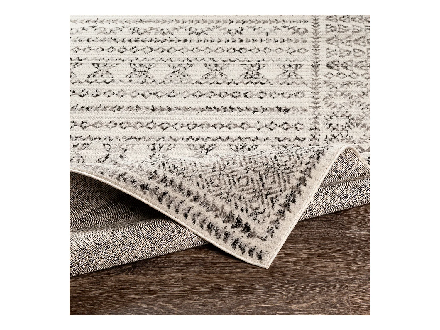 Tapis de Couloir Scandinave Bohème - Blanc/Noir - 80x220cm - OLIMPIA