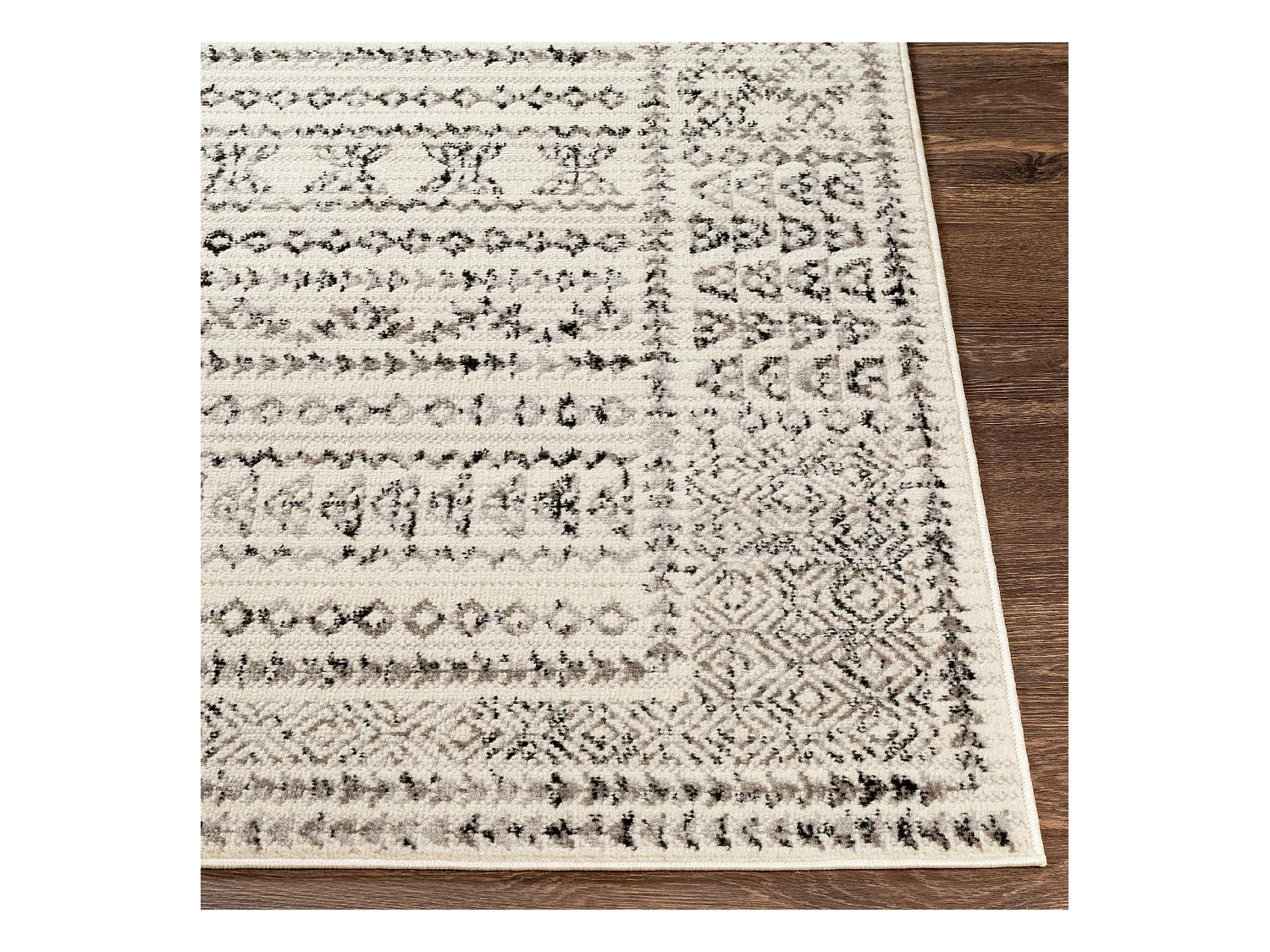 Tapis de Couloir Scandinave Bohème - Blanc/Noir - 80x220cm - OLIMPIA