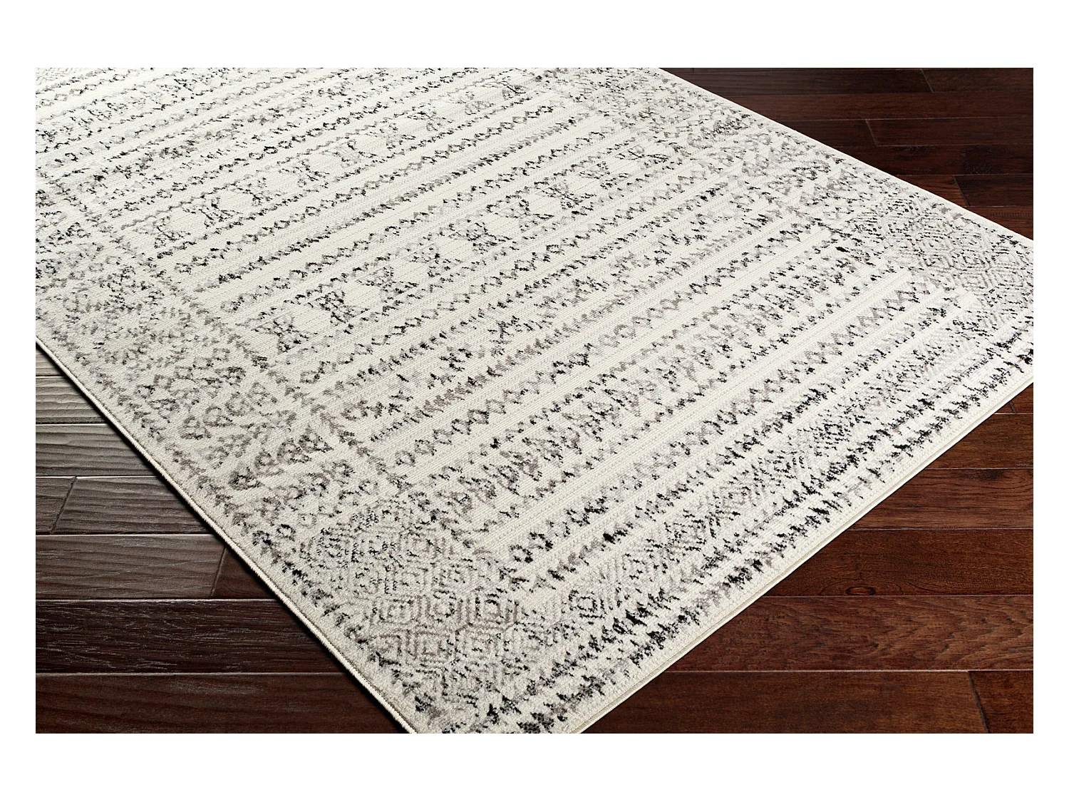 Tapis de Couloir Scandinave Bohème - Blanc/Noir - 80x220cm - OLIMPIA