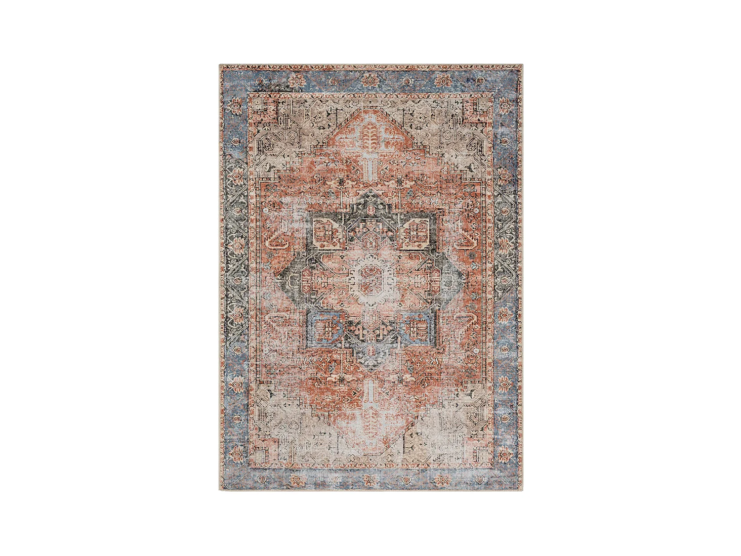 Tapis Vintage Lavable en Machine - Rouge/Bleu - 160x220cm - LANA