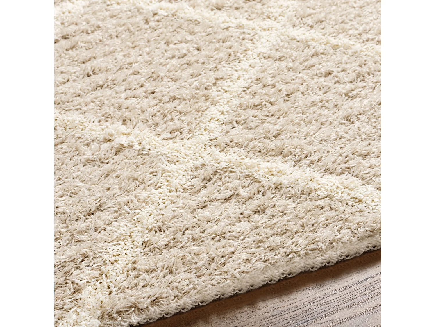 Tapis Shaggy Scandinave - Bohème - Blanc/Beige - 160x220cm - JANE